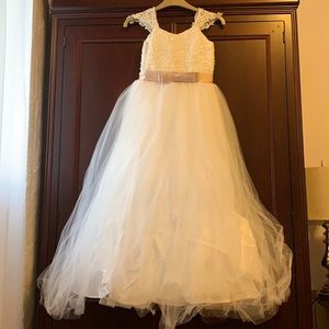 Custom made white girls dress. Fits girls size 10